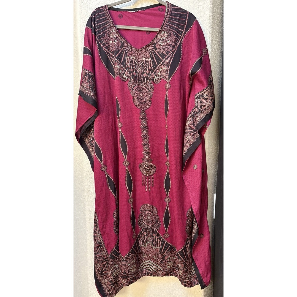 Kaftan Dress Dark Pink Beach Hippie Gown Women one Size Fits All Tunic Top